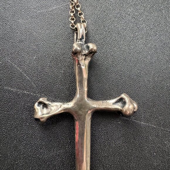 Souvenir Jewelry Bone Cross Sword Necklace Sterling Silver - Picture 2 of 5